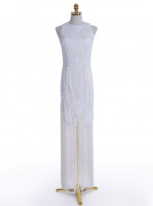 Fancy Scoop Floor Length A-line Sleeveless White Prom Party Dress Zipper