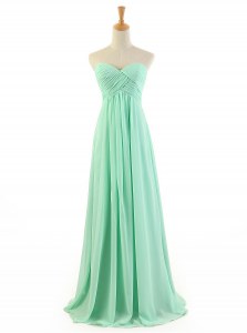 Exceptional Apple Green Chiffon Zipper Sweetheart Sleeveless Floor Length Prom Dresses Ruffles