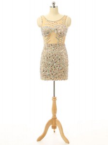 Hot Sale Scoop Beading Homecoming Dress Champagne Backless Sleeveless Mini Length