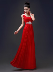 Cheap Square Beading Prom Party Dress Red Zipper Sleeveless Floor Length