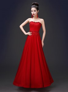 Strapless Sleeveless Lace Up Homecoming Dress Red Chiffon