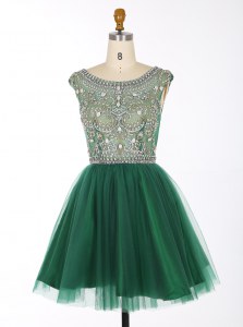 A-line Prom Gown Green Scoop Chiffon Sleeveless Mini Length Zipper