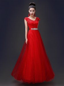 Scoop Tulle and Lace Sleeveless Floor Length and Beading and Appliques
