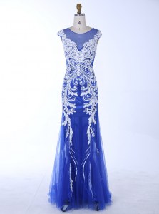 Gorgeous Mermaid Scoop Sleeveless Backless Floor Length Beading and Appliques Prom Party Dress