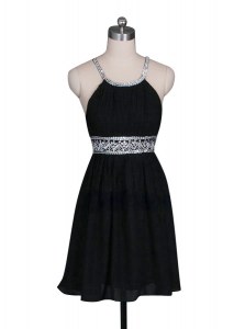 Halter Top Black Sleeveless Mini Length Beading Zipper Cocktail Dresses