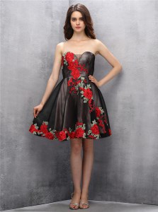 Brown and Pink And Black A-line Appliques Prom Party Dress Zipper Chiffon Sleeveless Mini Length