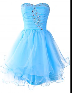 Sleeveless Mini Length Beading Lace Up Prom Dress with Baby Blue