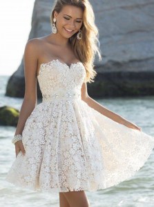Beauteous Lace Sweetheart Sleeveless Zipper Lace Prom Party Dress in White