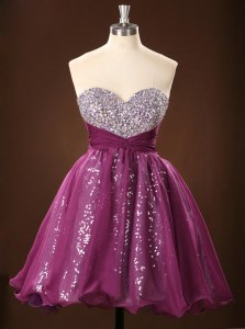 Modern Mini Length Zipper Prom Gown Purple for Prom with Sequins