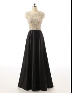Scoop Sleeveless Floor Length Beading Side Zipper Evening Dress with Black