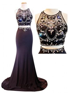 Scoop Chiffon Sleeveless With Train Dress for Prom Court Train and Beading and Appliques