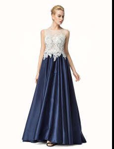 Side Zipper Homecoming Dress Navy Blue for Prom and Party with Beading and Lace Brush Train