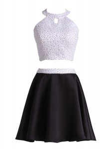 Halter Top Beading Prom Party Dress Black Zipper Sleeveless Mini Length