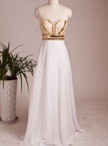 White Sleeveless Floor Length Beading Zipper Prom Evening Gown