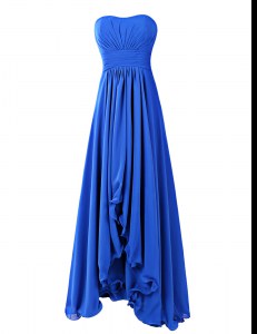 Designer Strapless Sleeveless Homecoming Dress Floor Length Ruffles Royal Blue Chiffon