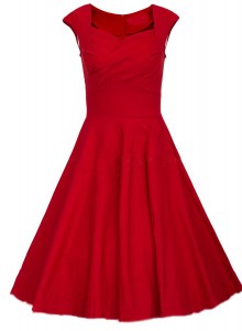 Exceptional Square Red Zipper Prom Dress Ruching Cap Sleeves Knee Length