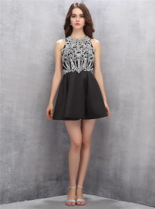 Beautiful A-line Dress for Prom Black Scoop Satin Sleeveless Mini Length Zipper