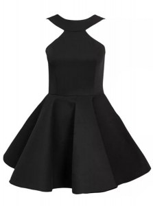Halter Top Sleeveless Satin Mini Length Zipper Homecoming Dress in Black with Beading