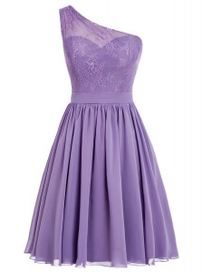 Artistic Lavender A-line One Shoulder Sleeveless Chiffon Ankle Length Side Zipper Appliques Prom Gown