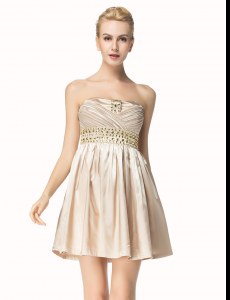 Pleated Mini Length A-line Sleeveless Champagne Homecoming Dress Side Zipper