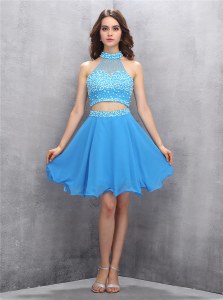 Hot Selling Baby Blue Sleeveless Chiffon Zipper Prom Dress for Prom and Party