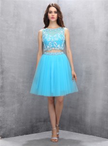 Best Selling Scoop Sleeveless Backless Knee Length Beading Dress for Prom