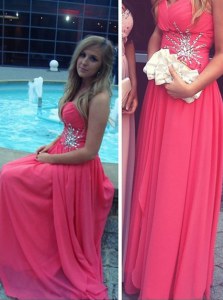 Hot Pink Sleeveless Chiffon Backless for Prom and Party