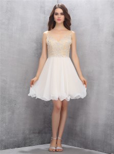 Pretty Beading Prom Evening Gown Champagne Zipper Sleeveless Knee Length