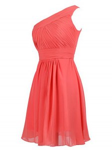One Shoulder Watermelon Red Sleeveless Ruffles Knee Length Prom Party Dress