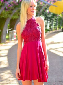 Dazzling Halter Top Chiffon Sleeveless Mini Length Dress for Prom and Appliques