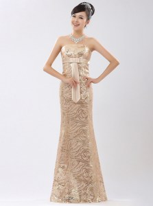Champagne Sequined Zipper Prom Evening Gown Sleeveless Floor Length Appliques and Belt