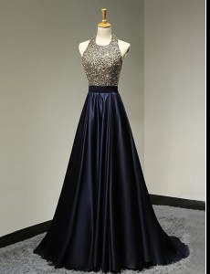 Scoop Sleeveless With Train Beading Backless Homecoming Dress with Black Brush Train