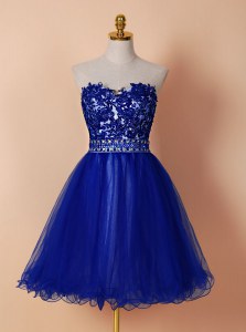 Fitting Royal Blue Evening Dress Prom and For with Beading and Appliques Sweetheart Sleeveless Zipper