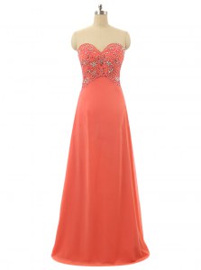 Watermelon Red Lace Up Prom Dresses Beading Sleeveless Floor Length