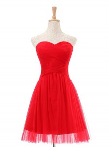Colorful Red Sleeveless Knee Length Ruching Zipper Prom Dress
