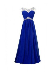 Amazing Royal Blue Column/Sheath Beading Dress for Prom Zipper Silk Like Satin Sleeveless Floor Length