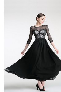 Fashion Black Scoop Neckline Lace Homecoming Dress 3 4 Length Sleeve Zipper