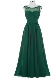 Chic Dark Green Column/Sheath Scoop Sleeveless Chiffon Floor Length Zipper Beading and Ruching Pageant Dress