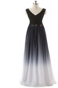 Exquisite Chiffon V-neck Sleeveless Lace Up Belt Dress for Prom in Black