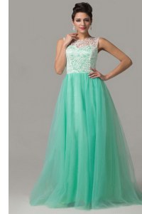 Scoop Turquoise Sleeveless Lace Floor Length