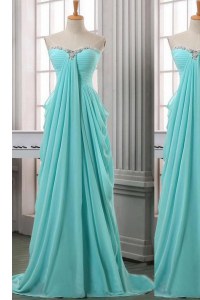 Exquisite Sleeveless Brush Train Ruching Zipper Prom Evening Gown