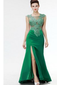 Dark Green Square Zipper Beading and Appliques Prom Gown Sweep Train Sleeveless