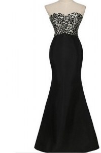 High Quality Mermaid Black Satin Lace Up Sweetheart Sleeveless Floor Length Prom Party Dress Pattern