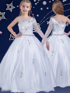 Super Ball Gowns Flower Girl Dresses for Less White Asymmetric Organza Sleeveless Floor Length Zipper