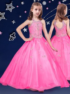 Classical Halter Top Sleeveless Organza Child Pageant Dress Beading Zipper
