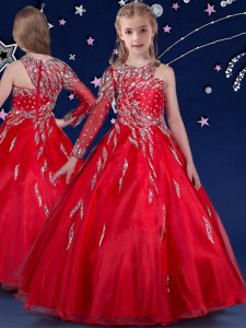 Popular Red Zipper Asymmetric Beading and Ruffles Little Girl Pageant Gowns Organza Sleeveless