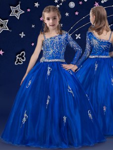 Ball Gowns Kids Pageant Dress Royal Blue Bateau Organza Sleeveless Floor Length Zipper