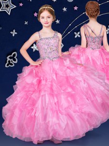 Best Floor Length Ball Gowns Sleeveless Rose Pink Party Dresses Zipper