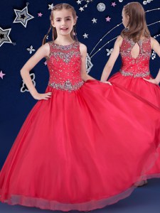 Cheap Scoop Floor Length Ball Gowns Sleeveless Red Kids Pageant Dress Zipper