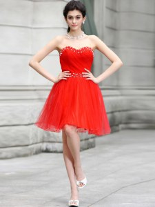 Dramatic Beading Cocktail Dresses Coral Red Zipper Sleeveless Knee Length